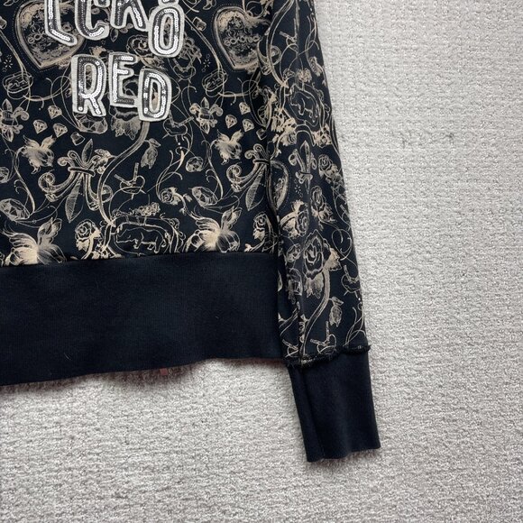 Y2K 90s Women's L Red by Marc Ecko Graphic Logo Hoodie Goth Emo Skull Rose AOP - Picture 14 of 15